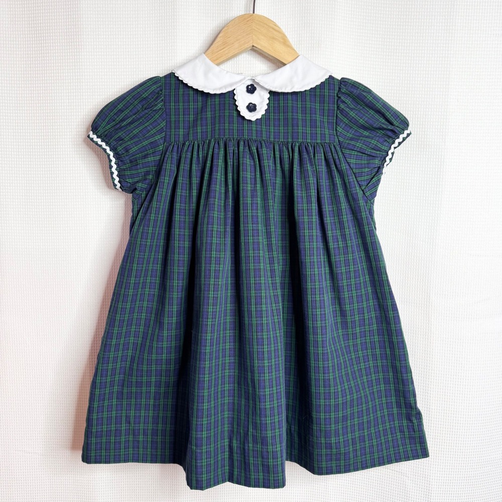 The Beaufort Bonnet Company Girls Plaid Dress Green Blue Peter Pan Collar Size 6